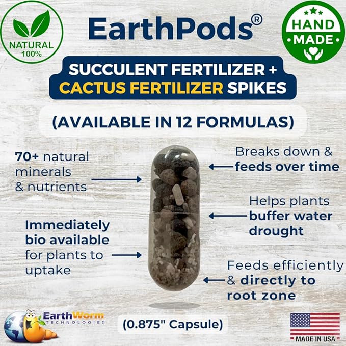 EarthPods® Organic Succulent & Cactus Fertilizer Spikes – 100 Plant Food Capsules - Made in USA