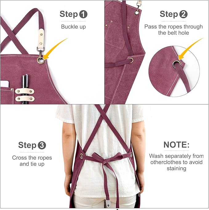Cotton Canvas Cross Back Apron for Art Painting Garden Chef Bartender Work,Women Men 3 Pockets Waterproof Adjustable M-XXL