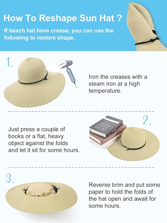 Senker Fashion Sun Hats for Women, Wind Lanyard Wide Brim Straw Hat for Summer Beach Garden Vacation Foldable UPF 50+