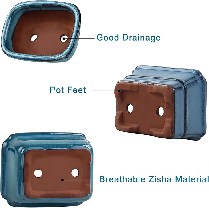 Bonsai Planter Succulent Mini Glazed Pots Value Set of 4, with 4 Soft Mesh Drainage Screens