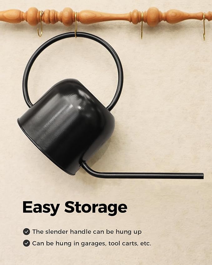 Bamworld Watering Can for Indoor Outdoor Plants 54oz/1.6L Metal Stainless Steel Pot with Long Spout Sprinkler for House Plants Bonsai Garden Flower Decorative Water Pitcher Garden Tools Black