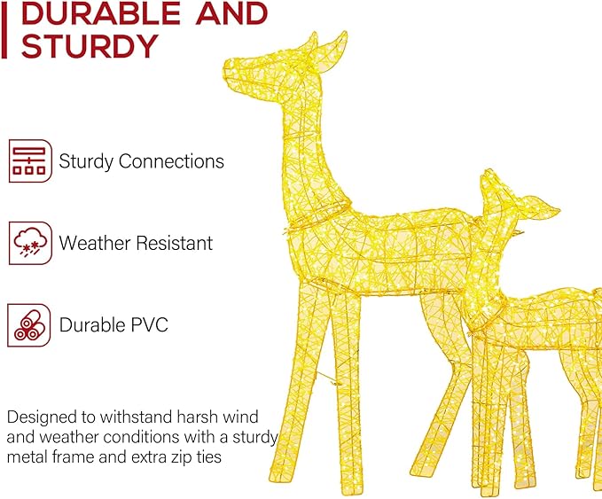 Hykolity 4.5 FT 3D Lighted Outdoor Christmas Reindeers Family, 3-Piece Light Up Twinkling Deer Set with 1660 Warm White LED Lights, Groud Stakes, Zip Ties for Holiday Decorations