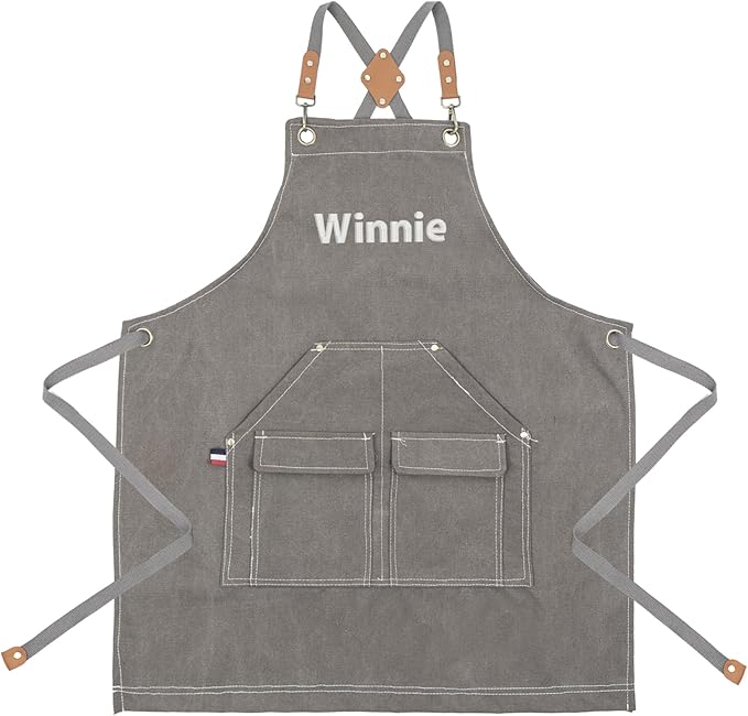 Personalized Chef Aprons for Men Women Canvas Cross Back Heavy Duty Work Apron for Coffee Shop Bartender Bistro Woodworking