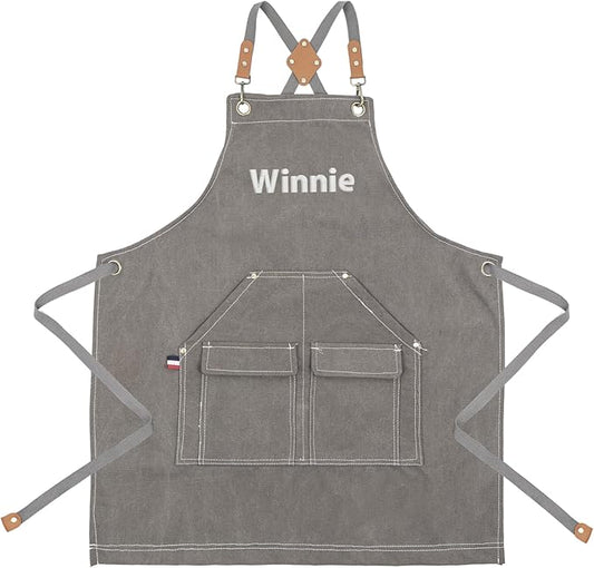Personalized Chef Aprons for Men Women Canvas Cross Back Heavy Duty Work Apron for Coffee Shop Bartender Bistro Woodworking