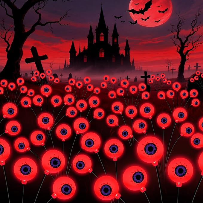 Halloween Decorations Outdoor, 6 Pack 36 LED Solar Scary Eyeball Swaying Lights, Red Solar Firefly Light Waterproof Outdoor Garden Lights for Halloween Yard Garden Party