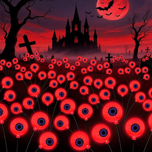 Halloween Decorations Outdoor, 6 Pack 36 LED Solar Scary Eyeball Swaying Lights, Red Solar Firefly Light Waterproof Outdoor Garden Lights for Halloween Yard Garden Party