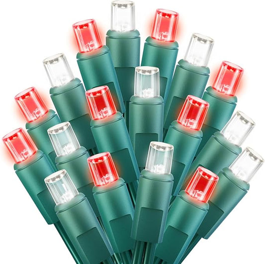 LED Christmas Mini String Lights, 14 Feet 50LEDs F5 Red White Mini Lights, Connectable Christmas Tree Lights for Wreath Garland Holiday Party Wedding Outdoor Indoor Christmas Decoration, Green Wire