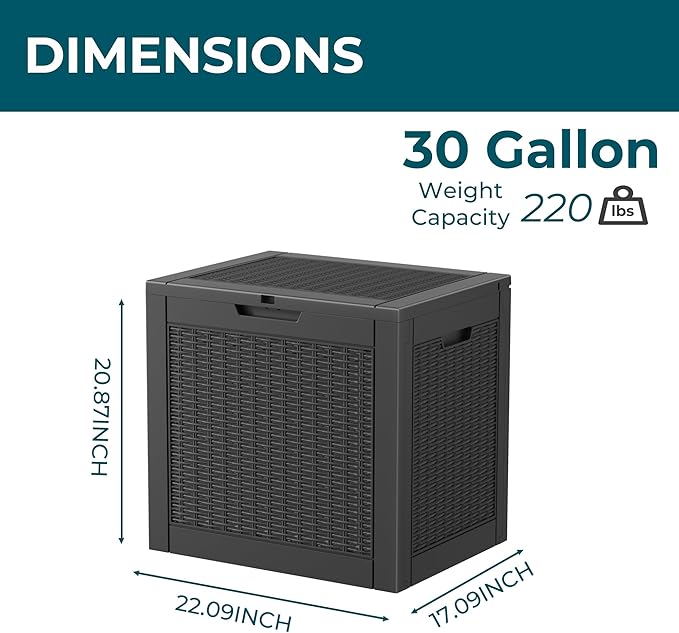 Resin Deck Box - 31 Gallon Lockable Outdoor Storage, Water-Resistant Indoor/Outdoor Bin for Package Delivery, Patio Cushions, Gardening Tools