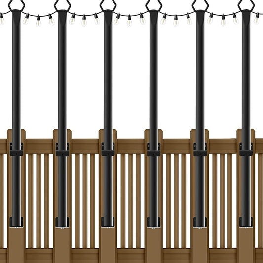 6 Pack String Light Poles,5Ft Metal Poles for Outdoor String Lights,Outdoor Light Poles with Post,Poles/Stand for Outside,Patio,Deck,Backyard,Garden Wedding,Party