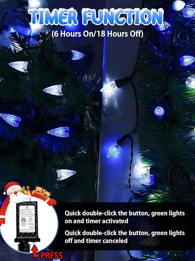 240 LED 78FT C6 Christmas String Lights, Super Long Christmas Lights Outdoor Indoor with 13 Modes & Timer, Waterproof Fairy Twinkle Light Plug in for Tree Garden Party Xmas Decorations (White & Blue)