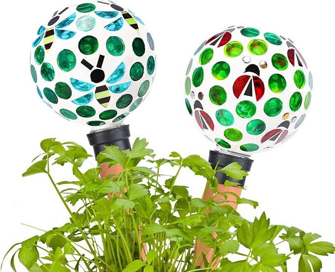 Watering Globe for Plants Mosaic Self Watering Spikes 2 Pack Large Self Watering Planter Insert Automatic Watering Device Outdoor Garden