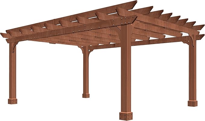 BlueWish 12’ x 14’ Cedar Wood Patio Pergola with Slatted Trellis Roof, Outdoor Pergola Backyard Gazebo with Solid Structure for Deck Yard Grill Party Garden