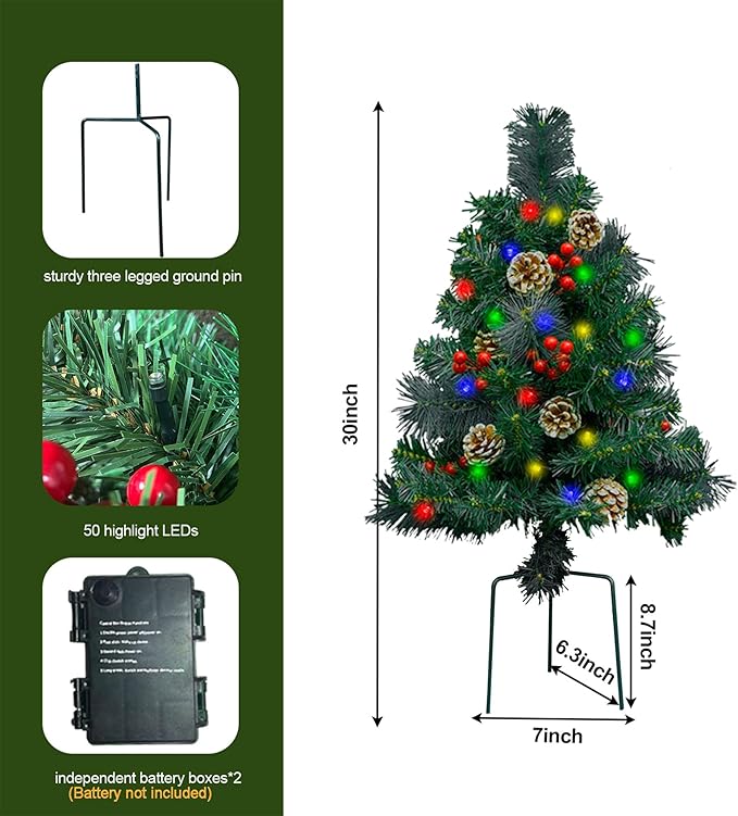 2pack 30Inch Outdoor Front Porch Lighted Christmas Trees, Multicolor/Warmwhite, Smart App&Remote, Timer, Music Sync, Pre-Lit Battery Operated Planter Urn Filler, Outside Xmas Yard Porch Decor