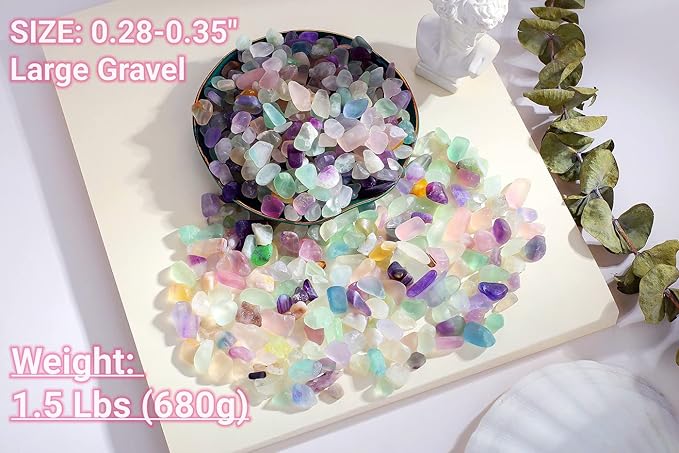 QINJIEJIE 1.5lbs 680g Fluorite Crystal Gravel Stones Tumbled Stone Polished Rocks Colorful Crushed Reiki Healing Quartz Home Decoration Aquarium Tank Succulent Vase Filler Landscape Bottom Ornament