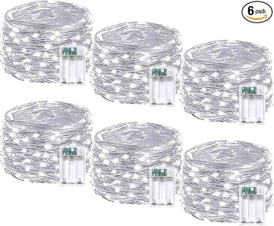 6 Pack Christmas Fairy Lights Battery Operated with Timer, Each 20FT 60LED String Lights Outdoor Indoor, Cuttable Battery Twinkle Light for Bedroom Home Wedding DIY Christmas Decorations (Cool White)