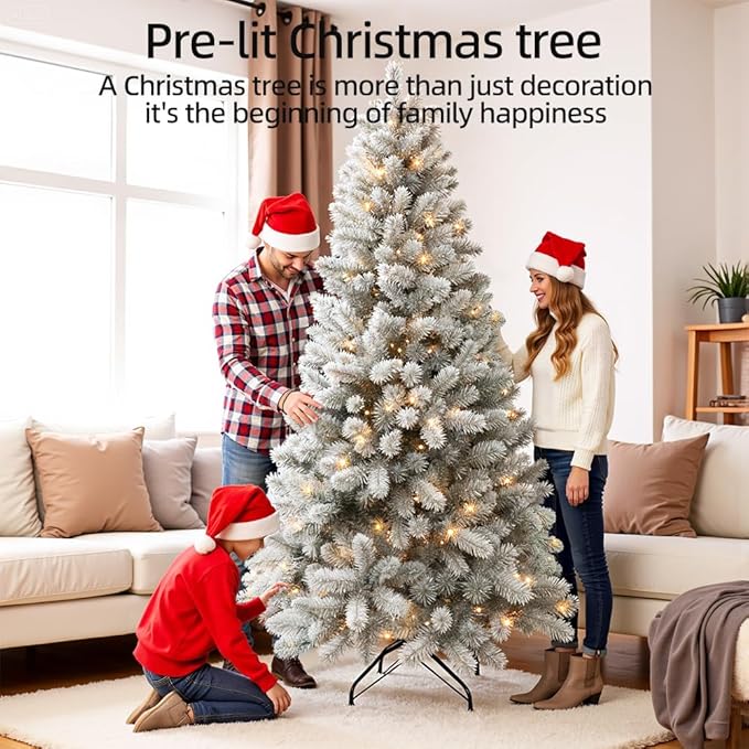CHILLSUN Pre-Lit Artificial Christmas Tree with Lights 7.5ft, Holiday Party Decorations Indoor with 1364 Branch and 550 Warm LED, Metal Reinforced Base Easy Assembly