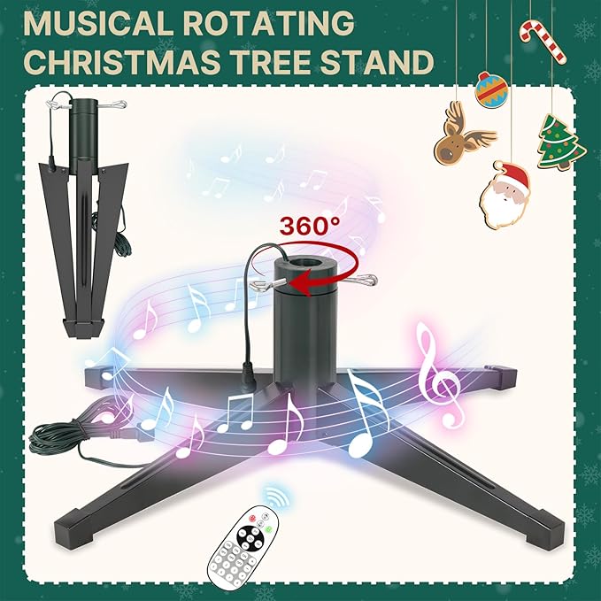 6.5FT Pre-Lit Artificial Full Christmas Tree with 360° Rotating Musical Base, Green Spinning Xmas Tree Holiday Festive Decor with Warm White & Multicolor Lights, 8 Lighting Modes, Timer