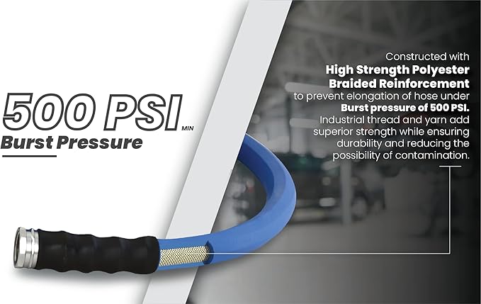 AG-LITE BSAL3406 3/4" x 06' Hot/Cold Water Rubber Garden Hose, 100% Rubber, Ultra-Light, Super Strong, 500 PSI, 50F to 190F Degrees, High Strength Polyester Braided