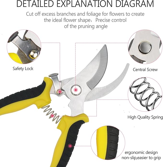 Pruning Shears Gardening Scissors Tools: 3pcs Outdoors&Indoor Garden Clippers, Rose Snips, Plant Clippers, Wood Pruner, Gardener Work Accessories for Flower Arrangement, Yard Landscaping (Yellow)