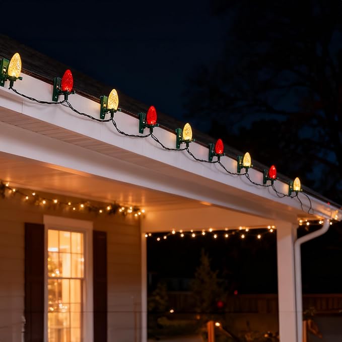 TW SHINE C9 Christmas Lights, 100 LED 66 FT Christmas String Lights Outdoor with 100 Spring Clips and Timer, Waterproof Connectable for Indoor Yard Xmas Tree House Decorations (Red & Warm White)