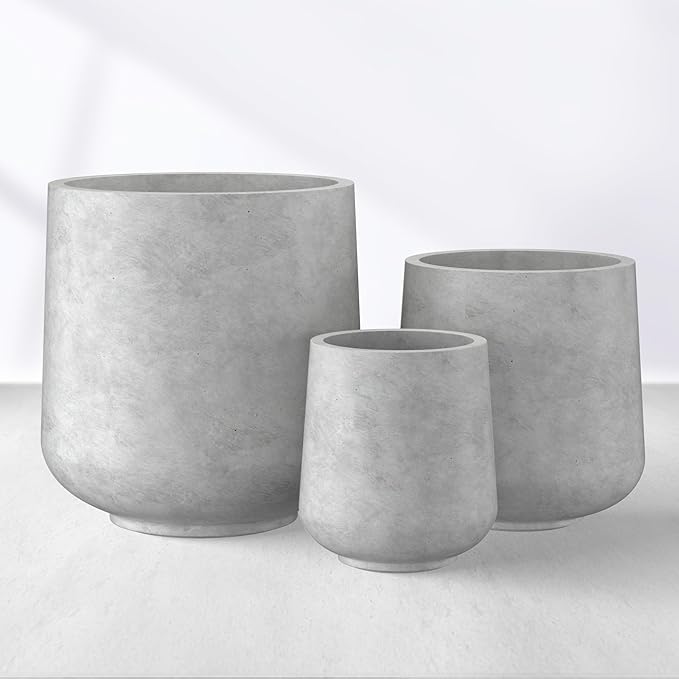 Kante 15.3"+11.6"+8.2" Dia Round Concrete Planter, Large Outdoor Indoor Planter Pots Containers with Drainage Holes and Rubber Plug for Home Garden Patio, Gray Concrete