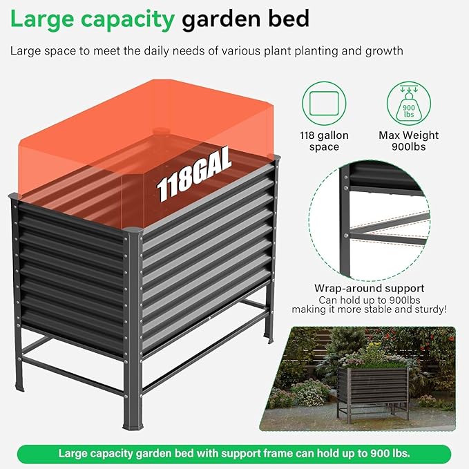 Galvanized Raised Garden Bed with Legs,48×24×37in Large Metal Elevated Raised Planter Box ,Raised Garden Bed,900lb Capacity with Drainage Holes for Vegetables Lawn Green Flowers, Fruits, Terrace