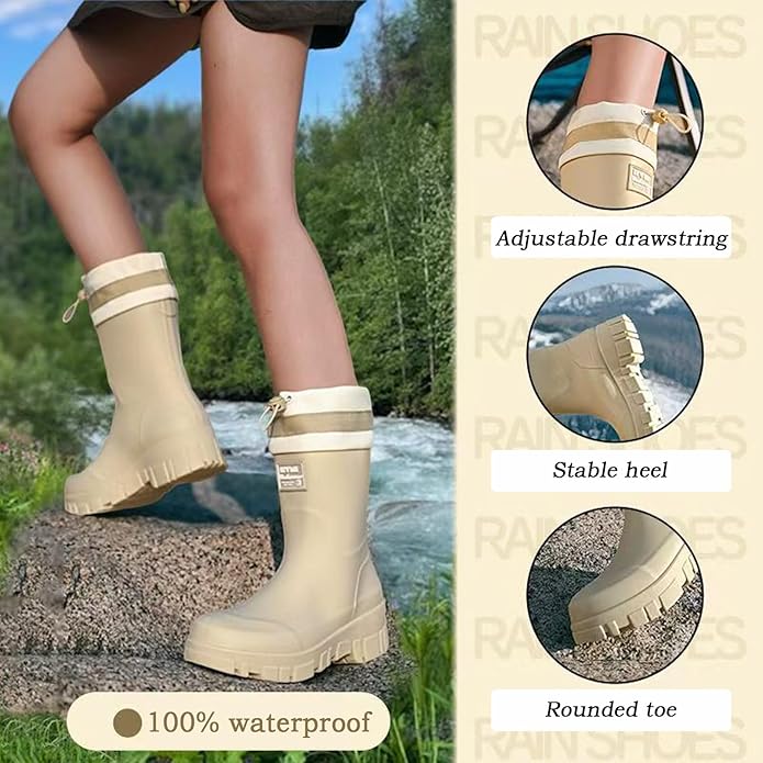 Nutropa Waterproof Mid Calf Women Rain Boots Lightweight Comfortable Wide Calf Garden Shoes
