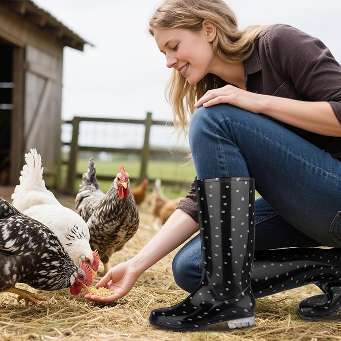 DaeRainy Tall Rain Boots for Women, Knee High Waterproof Slip On Garden Boots