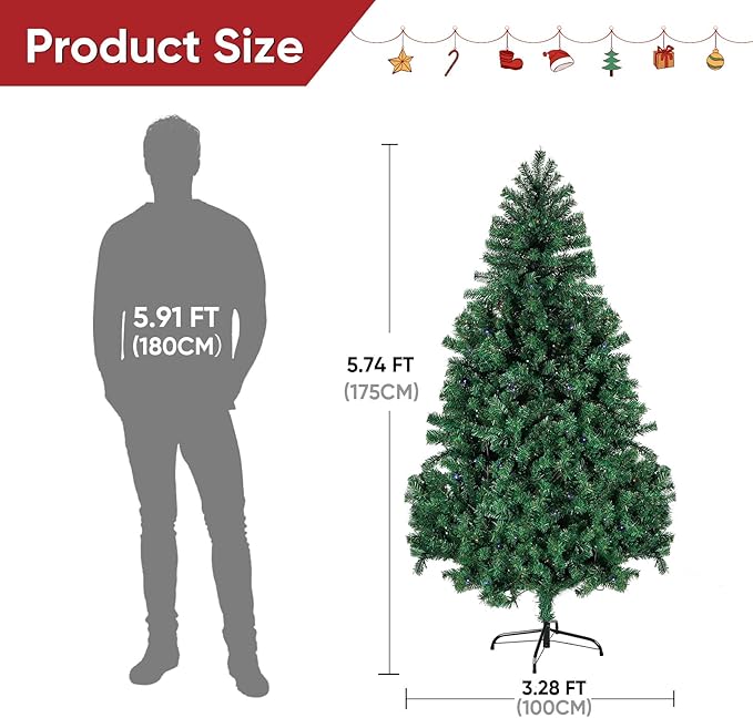 Northroad 6ft Pre-lit Artificial Christmas Tree, Prelit Xmas Tree w/1000 Branch Tips & 350 UL Listed Lights with Remote Control,Timer for Xmas Decoration,Green