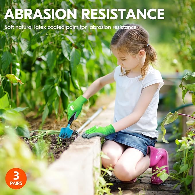 Vgo... 3-Pairs Age 7-9 Kids Gardening Gloves, Children Yard Work Gloves, Soft Safety Rubber Gloves (XS, KID-RB6013)