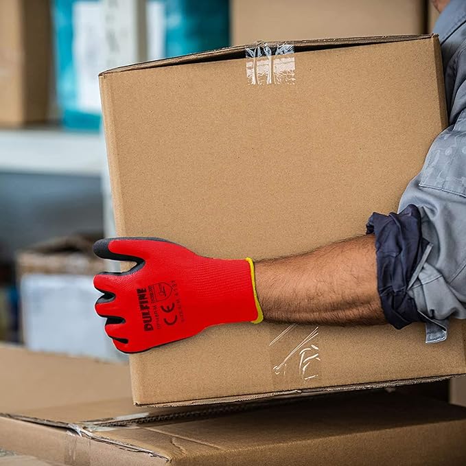 Safety Work Gloves PU Coated-12 Pairs,Red Seamless Knit Glove with Polyurethane Coated Smooth Grip on Palm & Fingers, for Men and Women, Ideal for General Duty Work (Large)