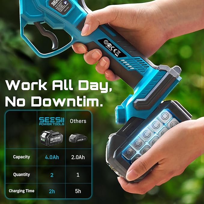 SEESII 2-in-1 Pole Pruning Shears: 1.6" Cutting Diameter Cordless Electric Pole Pruners - Brushless Motor, Dual 4.0Ah Batteries, Extra SK5 Blade, 4 Modes Adjustable Branches Cutter for Tree & Flower