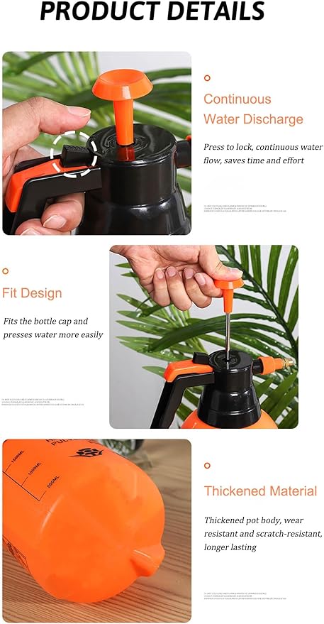 51oz/68oz Handheld Garden Pump Sprayer with Adjustable Nozzle Pressure Sprayer Hand Atomizer for Home Cleaning,Garden,Car Detailing & Washing (68ozOrange)