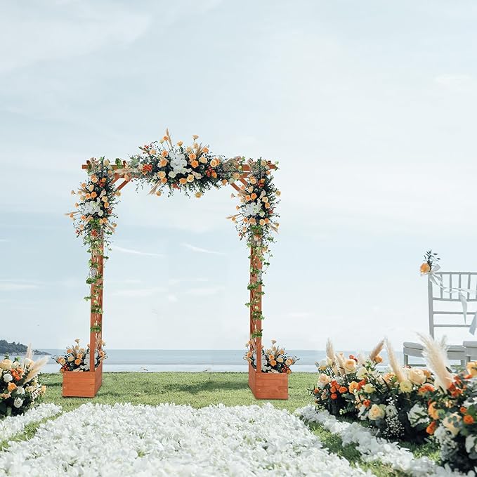 VINGLI Wooden Garden Arbor with Planter, Wedding Arch for Ceremony, Wood Garden Arbour Trellis for Plant Climbing, Pergola for Garden Backyard, Lawn, Outdoor