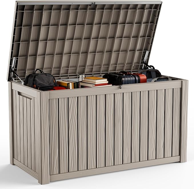 DRATO 180 Gallon Deck Box, Waterproof Resin Large Outdoor Storgae Box for Patio Furniture, Patio Cushions, Gardening Tools, Pool Supplies, Lockable