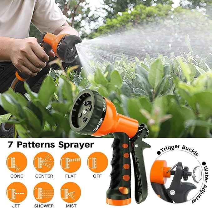 Coil Garden Hose 50 ft,3/8’’ Retractable EVA Coil Hose,Lightweight Recoil Garden Hose with Spray Nozzle, Spiral Water Hose for Boats, RV, House Cleaning, Yard, Gray Orange