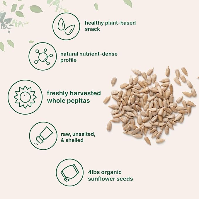 Organic Sunflower Seeds, 4lbs | Raw, Unsalted, & Shelled – Whole Kernels | Low Carb Snack | Great for Baking, Smoothies, & Salad Toppings | Non-GMO, Vegan, Plant Based