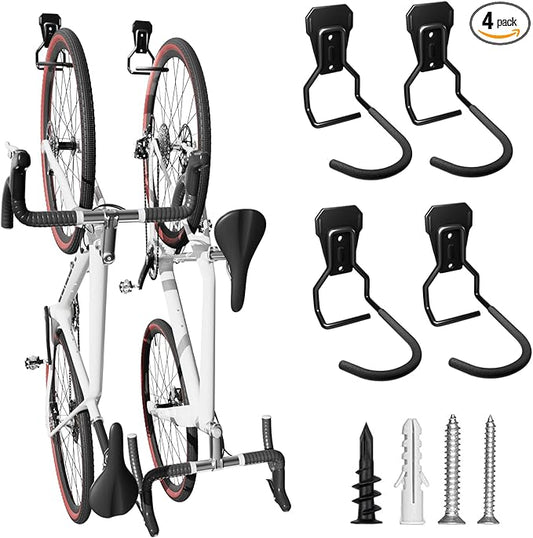 Wall Mount Bike Hooks Bike Hooks for Garage Vertical Bike Hanger for Indoor Use Heavy Duty with 8mm Thick Steel Frame 4PCS Storage System Black