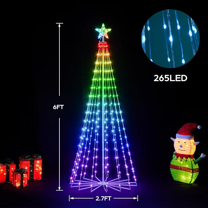 6 FT Outdoor Christmas Tree,Smart APP Remote Control RGB Color Changing DIY Timer LED Christmas Tree for Indoor Outdoor Decorations (6FT)
