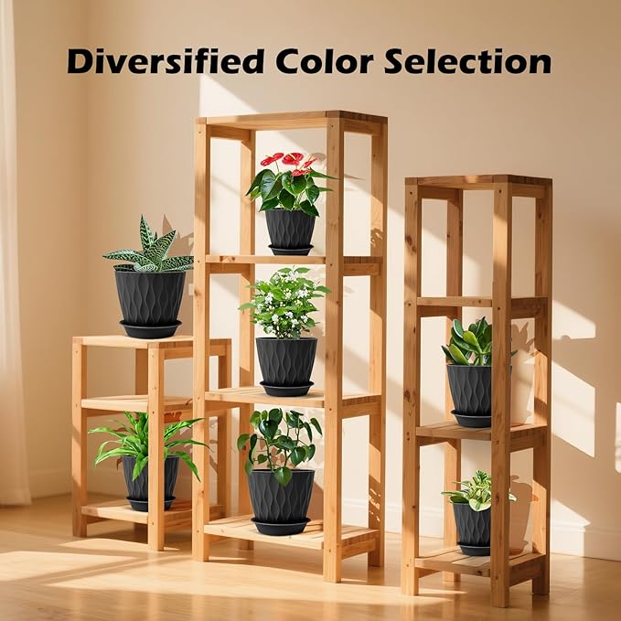 GARDIFE 7/6.5/6/5.5/5/4.5/4 inch Plant Pots, 7 Pack Flower Pots Indoor Outdoor, Planters with Drainage Holes and Tray Saucers (Black)