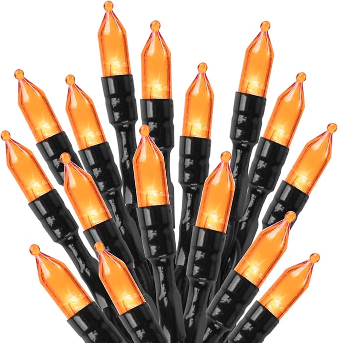Orange LED Outdoor Halloween Lights, Halloween Decorations, 39 FT 100 LED Mini Lights with 8 Lighting Modes,Connectable String Light Plug in for Garden Patio Party Haunted House Ghost Holiday Decor