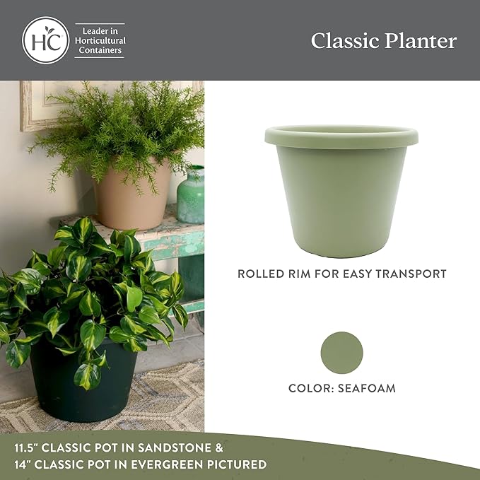 The HC Companies Classic Round Plastic Plant Pot w/Rolled Rim - Lightweight & UV Resistant Flower Pot for Herbs & More - Outdoor & Indoor Plant Pots w/Drainage (15.5 inch Seafoam, Pack of 1)