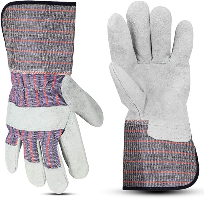 Glove Station Cowhide Leather Work Gloves for Men & Women – Work Gloves with Split Leather Palm, Rubberized Safety Cuff