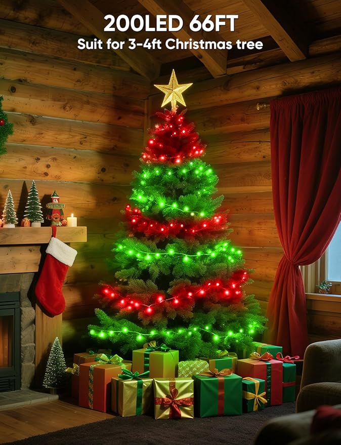 Ollny Smart Christmas Lights, 66FT 200 LEDs APP Control RGB Color Changing Christmas Tree Lights with Remote, Programmable DIY Musical Waterproof Decor Light with Timer for House Indoor Outdoor House