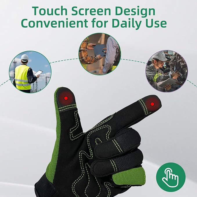 Safety Work Gloves,Multipurpose Working Gloves for Men,Multifunctional Synthetic Leather Spandex Mechanic Gloves,Gardening Glove Gifts for Men,Tounchscreen (Green, Large), 24096001-3