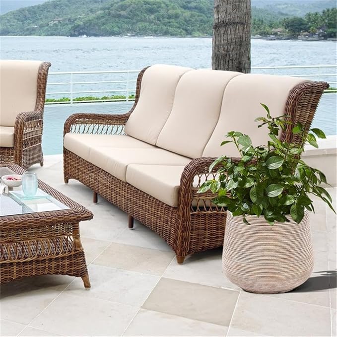 LuxenHome 17" Dia Round Planters for Indoor Plants, Large Outdoor Planters with Drainage Holes, Concrete Distressed Plant Pots Indoor & Outdoor for Home Garden Patio