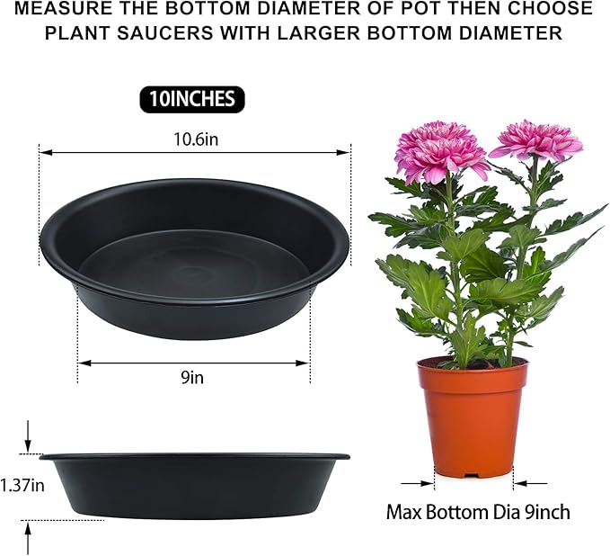 3 Pack Plant Saucer Heavy Duty Sturdy Drip Trays for Indoor and Outdoor (10 Inch, Black)