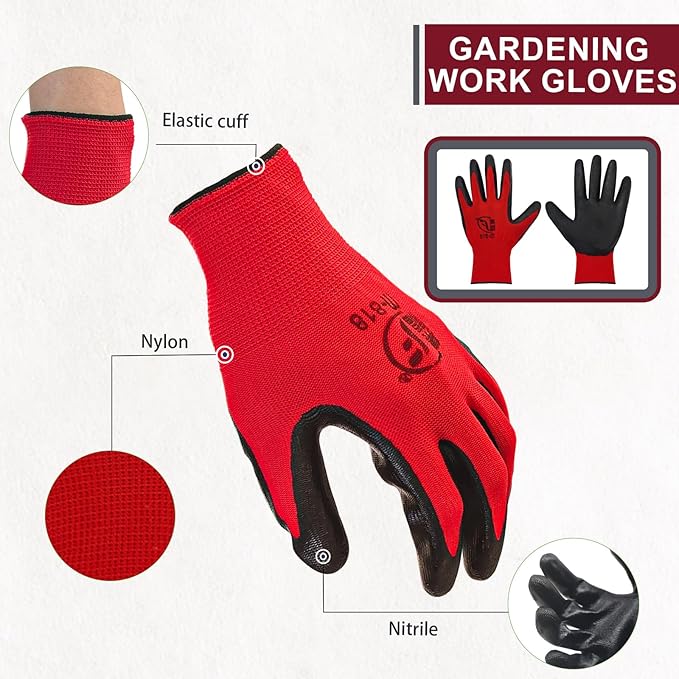 120 Pairs Gardening Work Gloves Bulk for Men Women, Breathable Nitrile Rubber Coated Garden Gloves Dipped Gripping Outdoor Working Gloves for Construction, Gardening, 9.1 Inch