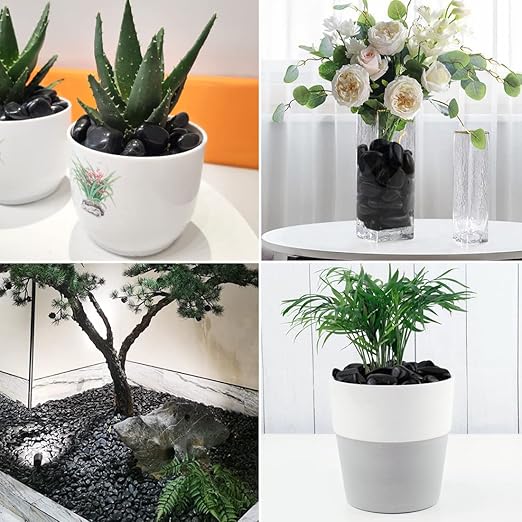 1-2.2 Inch Natural Polished Black River Rocks, 20LB Black Polished Pebbles for Garden Landscaping. Fish Tank Decorative River Rocks, Vase Filling Pebbles, Outdoor Decorative River Rocks