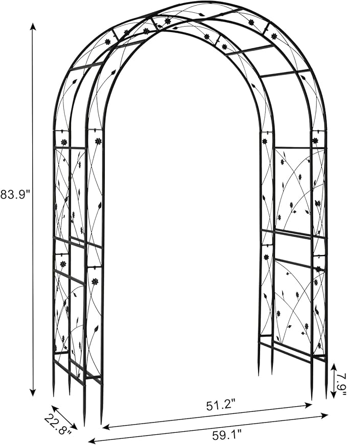 VINGLI Garden Arbor, Arch for Wedding Ceremony Party, Christmas Garden Decor Steel Garden Trellis for Plant Climbing, Pergola for Garden, Backyard, Lawn (Black-59x84)